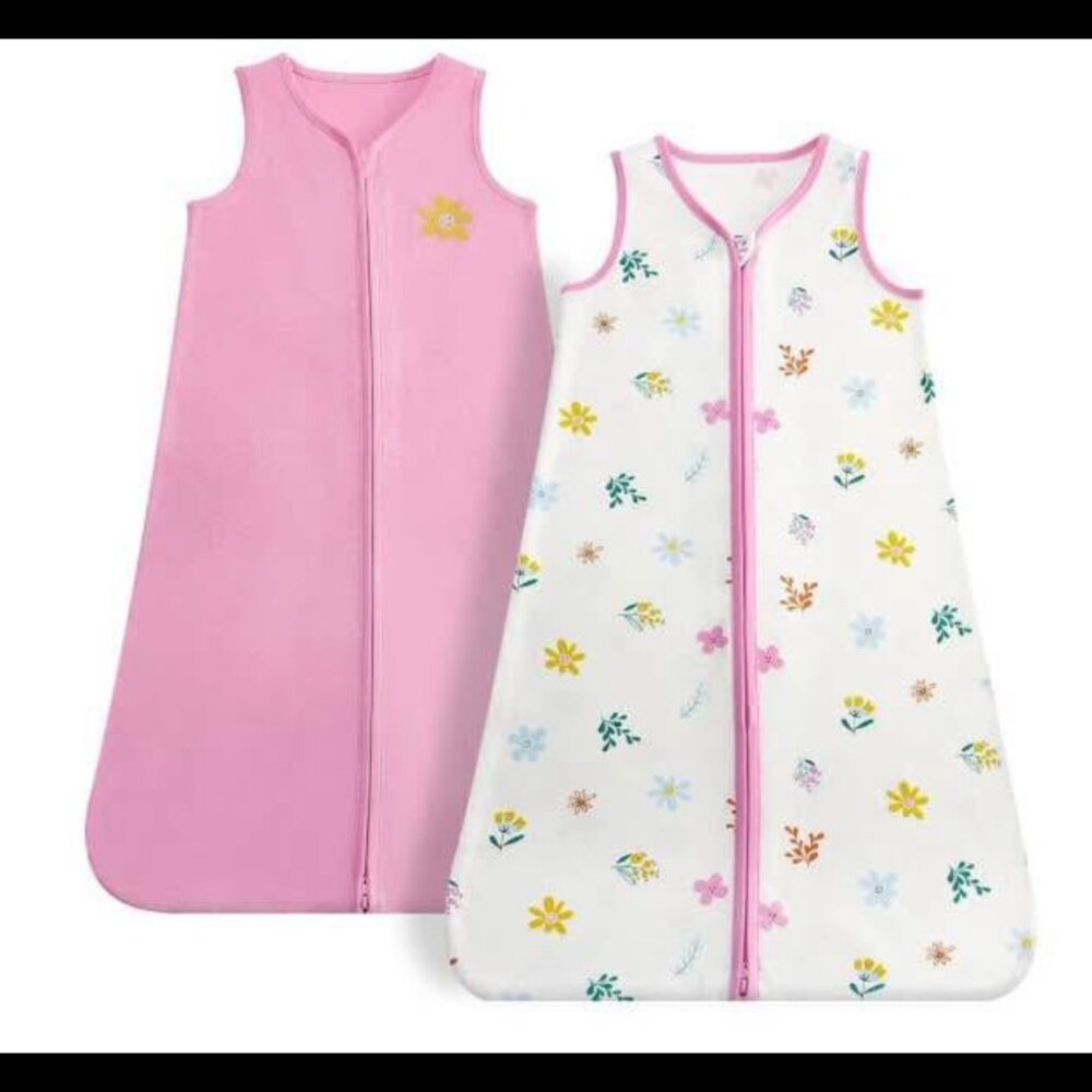 NWOT (M) Set of 2 Pink Floral Sleep Sacks, Size Chart Included, Cozy and Pretty